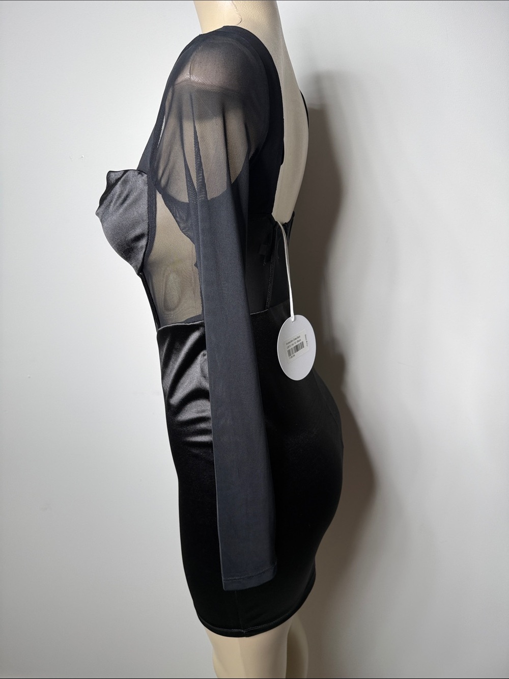 Princess Polly Black Satin & Mesh Long Sleeve Corset Mini Dress - Picture 6 of 9